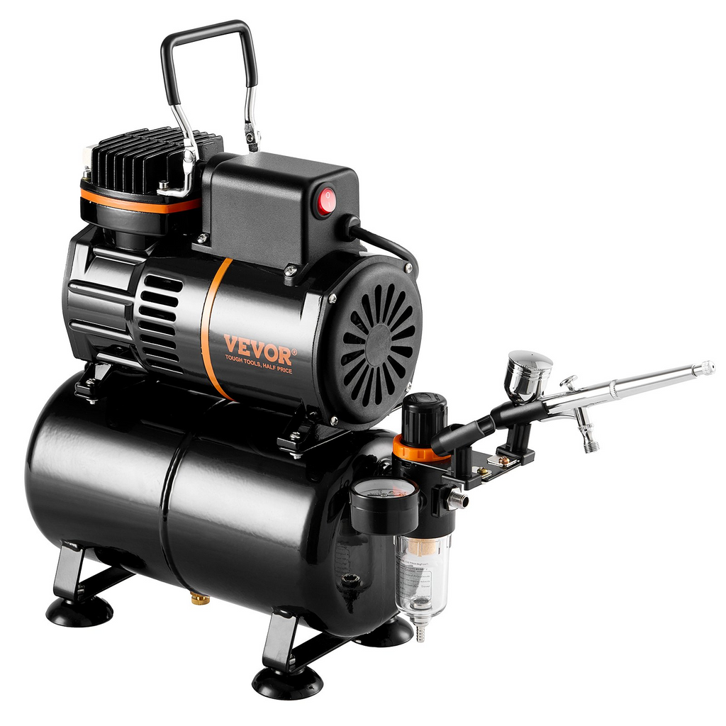 VEVOR kit de sistema de compresor de tanque de aire de doble ventilador con tanque de almacenamiento de aire de 3,5 l juego de aerógrafo con punta de 0,3 mm
