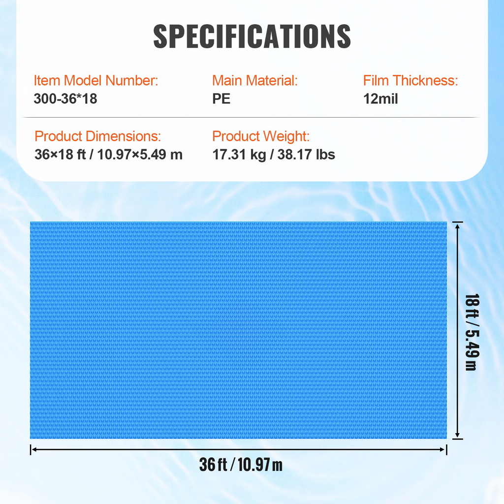 VEVOR - Cubierta solar para piscina rectangular de 36 x 18 pies