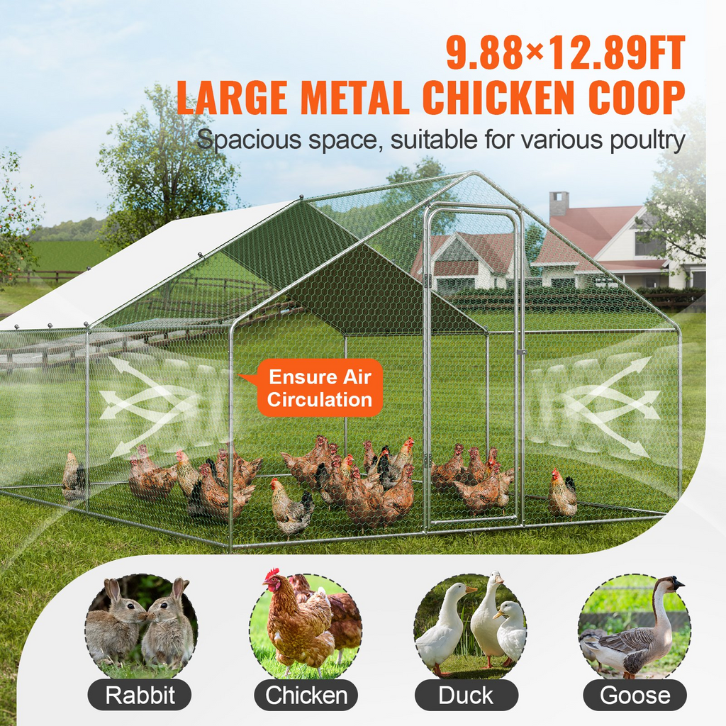 VEVOR Gallinero grande de metal, 9,8 x 12,9 x 6,5 pies