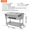 Calentador de alimentos comercial de 3 sartenes de 3 x 20,6 qt de 1500 W con 4 ruedas (2 bloqueables)