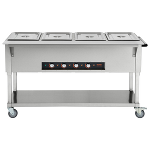 Calentador de alimentos comercial de 4 sartenes de 4 x 20,6 qt de 2000 W con 4 ruedas (2 bloqueables)