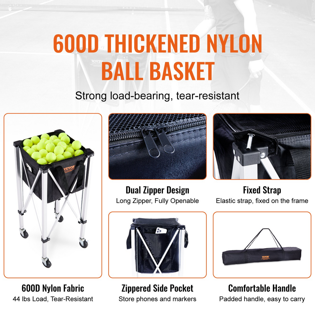 VEVOR - Cesta para pelotas de tenis plegable con capacidad para 150 pelotas de tenis
