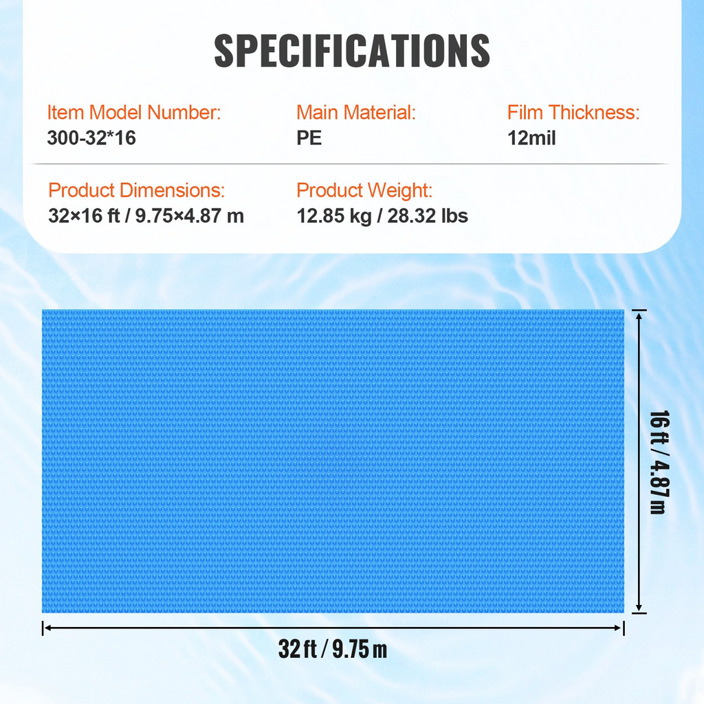VEVOR - Cubierta solar para piscina rectangular de 32 x 16 pies