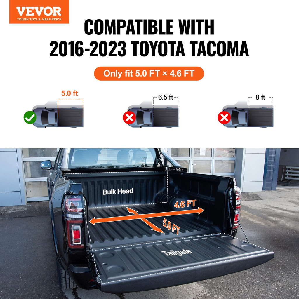 Funda para caja de camioneta plegable en tres partes compatible con Toyota Tacoma 2016-2023 de 5' (60,5")