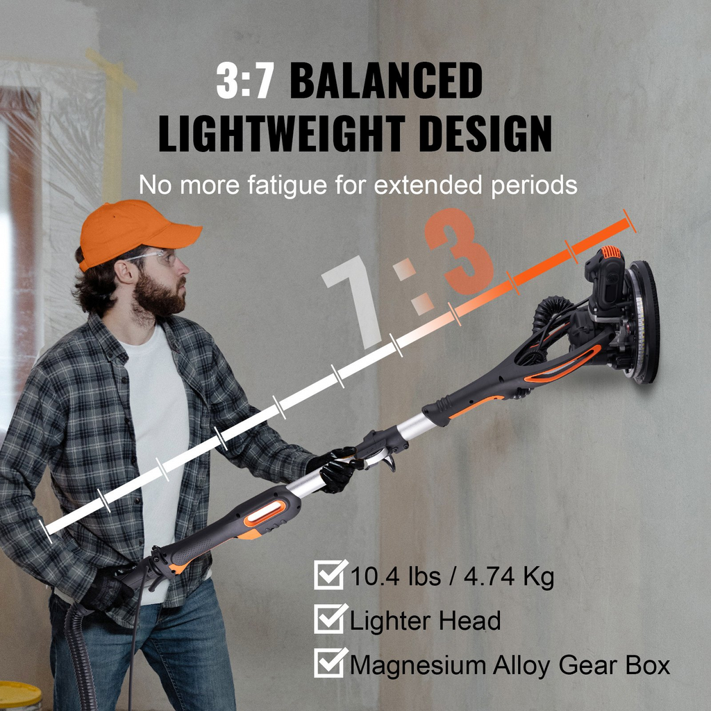 Lijadora de paneles de yeso VEVOR con motor de cepillo de 900 W velocidad variable de 800 a 1800 RPM y autosucción