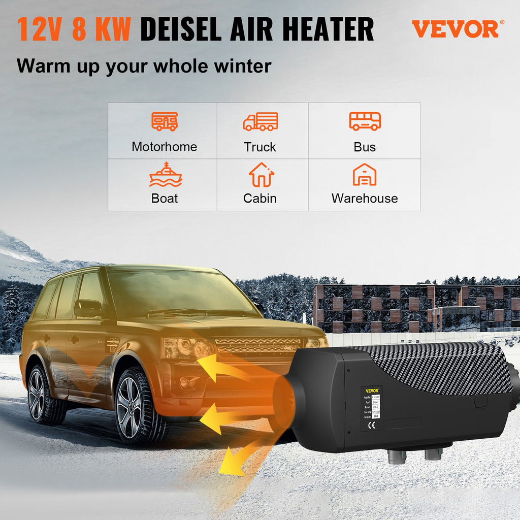Calentador de aire diésel VEVOR 8 kW con silenciador control remoto de 12 V e interruptor LCD para vehículos y barcos