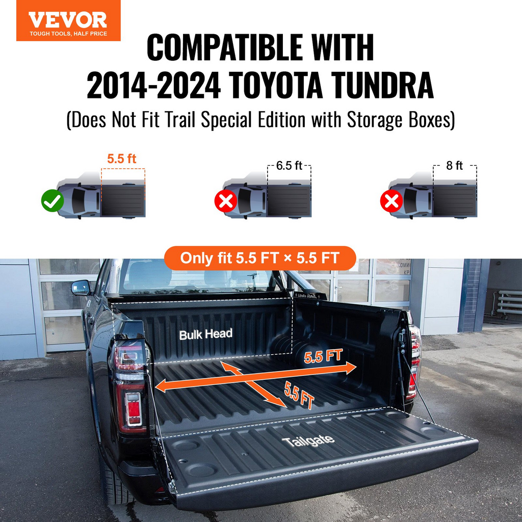 VEVOR - Funda para caja de camioneta plegable en tres partes caja corta de 5,5' (67") capacidad de carga de 400 lb