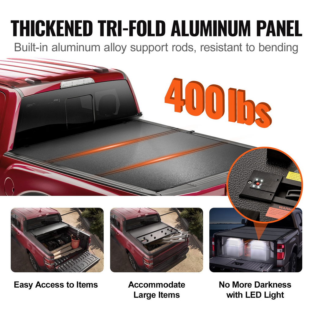 VEVOR - Funda para caja de camioneta plegable en tres partes caja corta de 5,5' (67") capacidad de carga de 400 lb