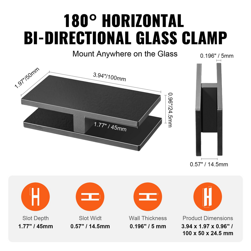 VEVOR Abrazadera de vidrio 4 piezas de soporte de barandilla de vidrio rectangular para vidrio templado de 0,31 "-0,47"