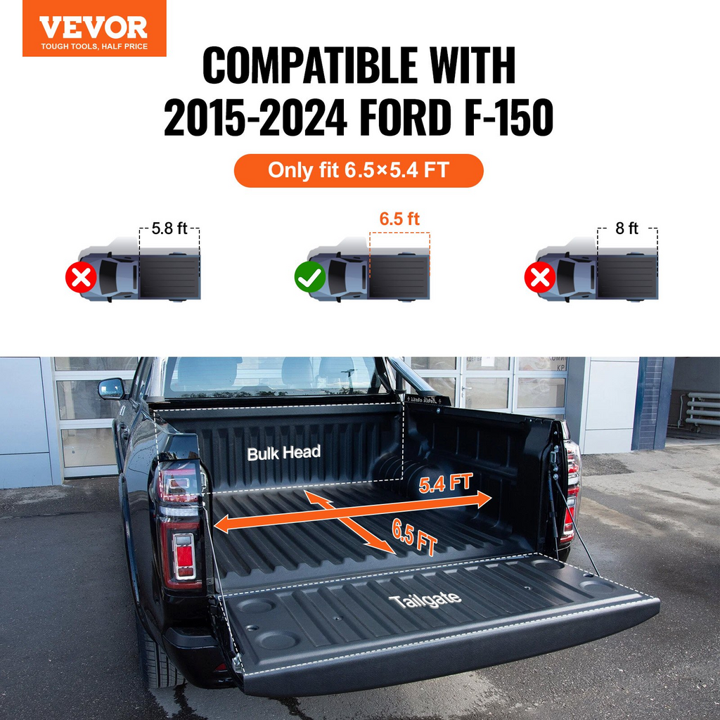 Funda para caja de camioneta plegable en tres partes compatible con Ford F-150 2015-2024 caja de 6,5' (79")