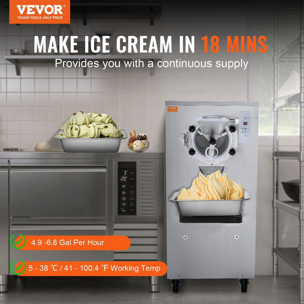 VEVOR Máquina para hacer helados comerciales rendimiento de 20-25 l/h de 2400 W cilindro de acero inoxidable de 8 l