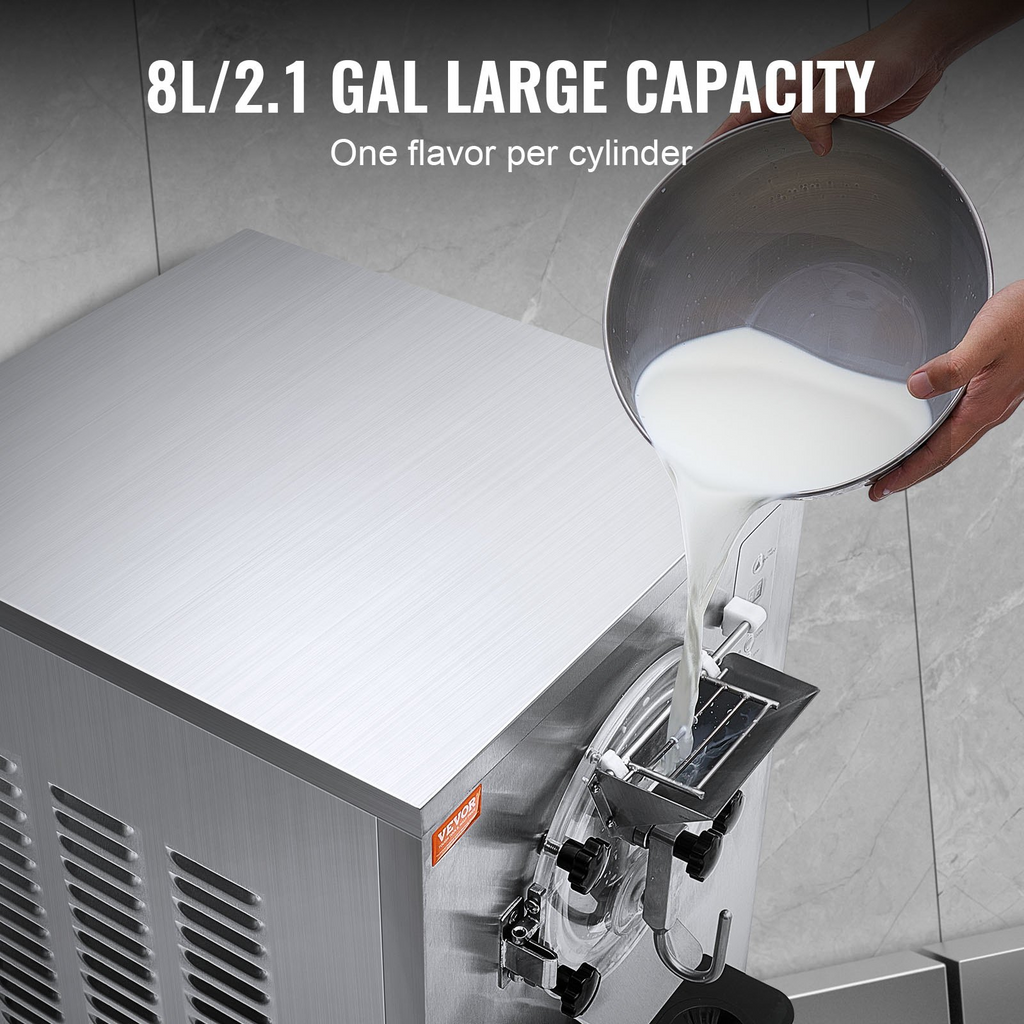 VEVOR Máquina para hacer helados comerciales rendimiento de 20-25 l/h de 2400 W cilindro de acero inoxidable de 8 l