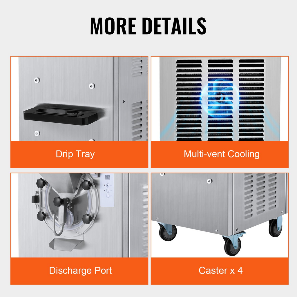 VEVOR Máquina para hacer helados comerciales rendimiento de 20-25 l/h de 2400 W cilindro de acero inoxidable de 8 l