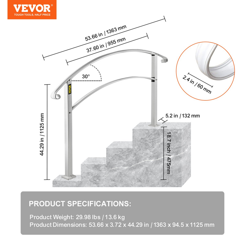 Pasamanos VEVOR para escaleras exteriores aptos para 1 o 4 escalones