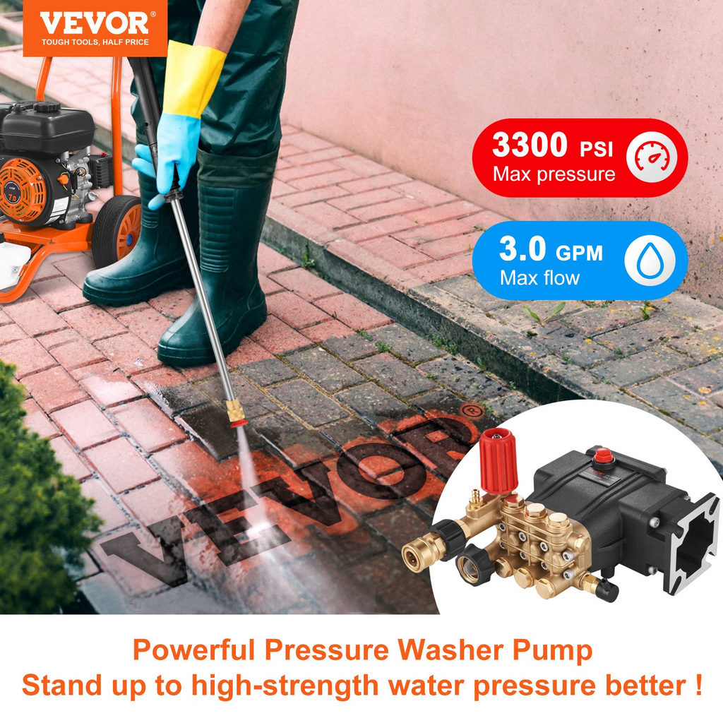 Bomba para hidrolavadora VEVOR émbolo triple horizontal con eje de 3/4" 3700 PSI 2,5 GPM