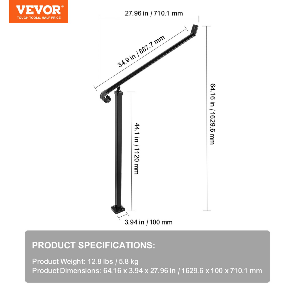 Pasamanos VEVOR para escaleras exteriores Pasamanos de 2-3 escalones