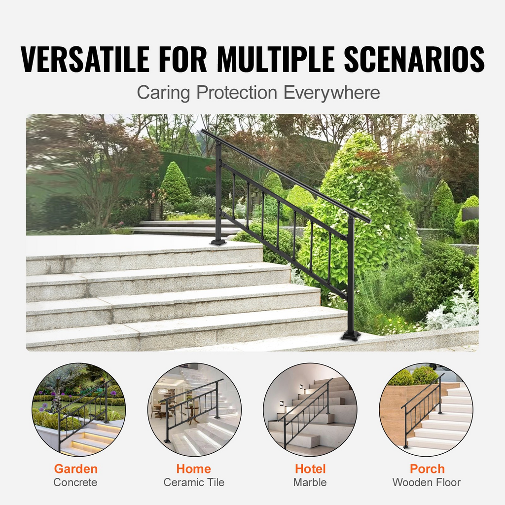 VEVOR Pasamanos de escalera para exteriores aptos para 1-5 escalones ajustable con valla