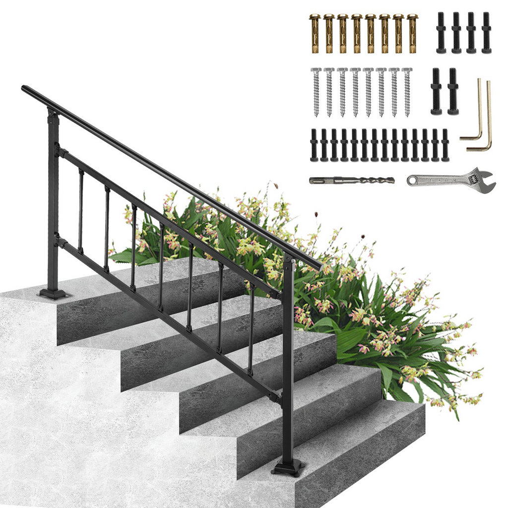 VEVOR Pasamanos de escalera para exteriores aptos para 1-5 escalones ajustable con valla