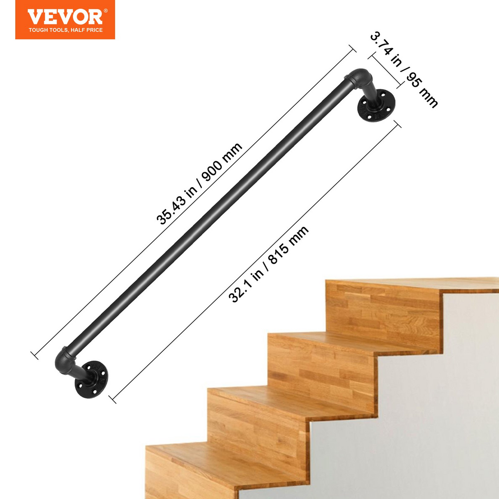 Pasamanos de escalera de tubo VEVOR de 3 pies tubo de acero al carbono con capacidad de carga de 440 libras