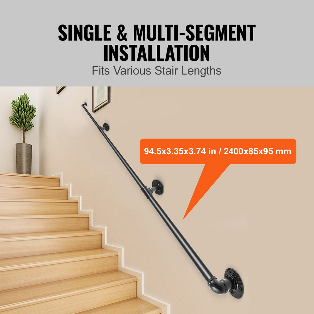Pasamanos de escalera de tubo VEVOR de escalera de 8 pies con capacidad de carga de 440 libras