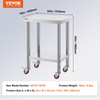 Mesa de trabajo de acero inoxidable VEVOR de 24 x 18 x 34 pulgadas con estante ajustable de 3 niveles y 4 ruedas