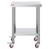 Mesa de trabajo de acero inoxidable VEVOR de 24 x 18 x 34 pulgadas con estante ajustable de 3 niveles y 4 ruedas