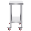 Mesa de trabajo de acero inoxidable VEVOR de 24 x 18 x 34 pulgadas con estante ajustable de 3 niveles y 4 ruedas