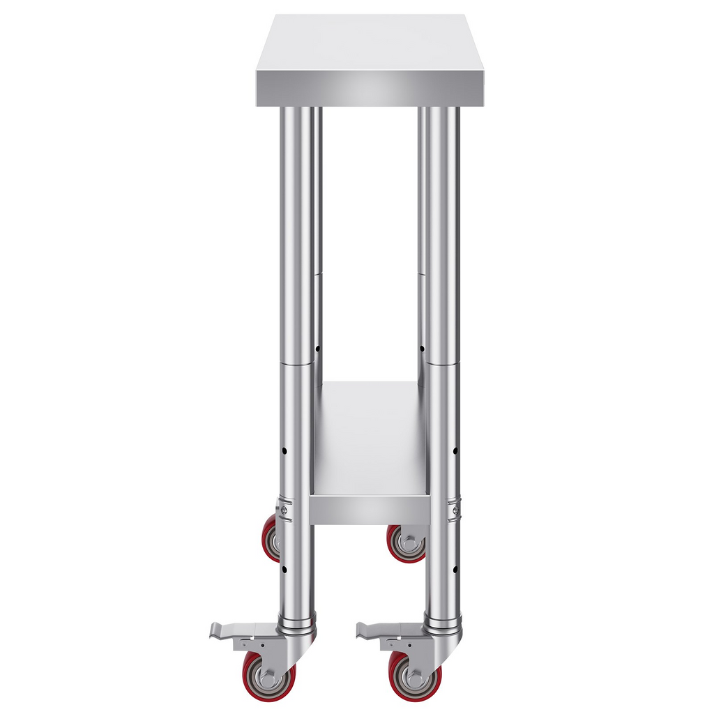 Mesa de trabajo de acero inoxidable VEVOR con ruedas de 24 x 12 x 32 pulgadas con 4 ruedas
