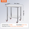 Mesa de trabajo de acero inoxidable VEVOR con ruedas de 24 x 30 pulgadas  (24 x 30 x 33,8 pulgadas)