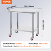 Mesa de trabajo de acero inoxidable VEVOR de 36 x 24 pulgadas con 4 ruedas