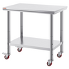 Mesa de trabajo de acero inoxidable VEVOR de 36 x 24 pulgadas con 4 ruedas
