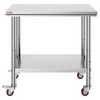 Mesa de trabajo de acero inoxidable VEVOR de 36 x 24 pulgadas con 4 ruedas