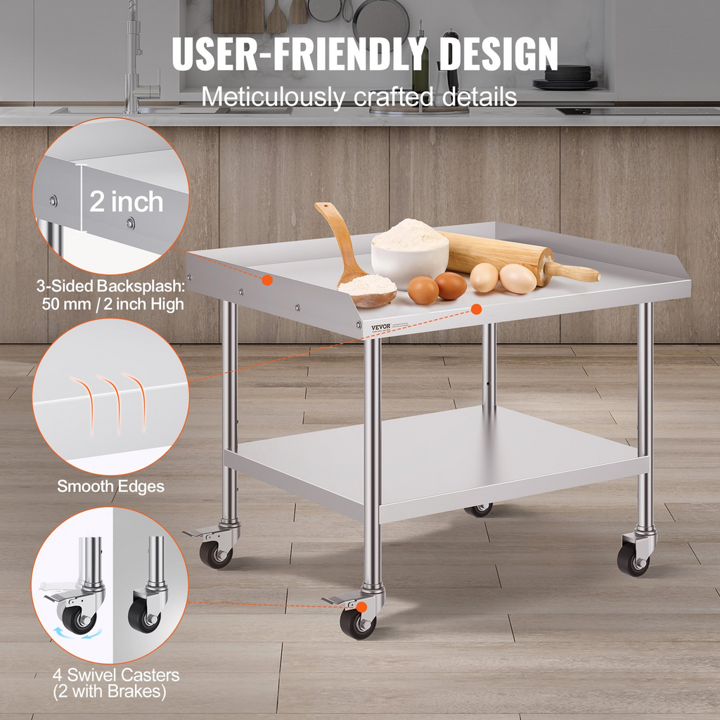 Mesa de trabajo de acero inoxidable VEVOR de 30 x 36 x 30 pulgadas con 4 ruedas