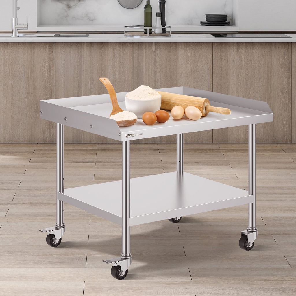 Mesa de trabajo de acero inoxidable VEVOR de 30 x 36 x 30 pulgadas con 4 ruedas