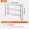 Mesa de preparación de alimentos de acero inoxidable VEVOR de 18 x 48 x 34 pulgadas con 2 estantes inferiores ajustables