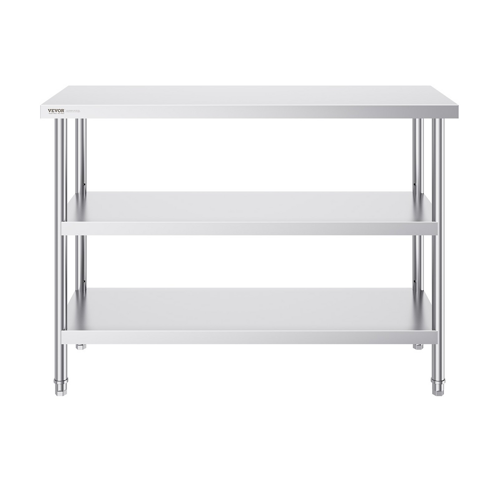Mesa de preparación de alimentos de acero inoxidable VEVOR de 18 x 48 x 34 pulgadas con 2 estantes inferiores ajustables