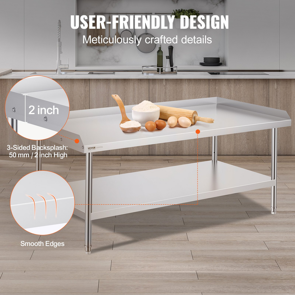 Mesa de trabajo de acero inoxidable VEVOR de 30 x 60 x 26 pulgadas