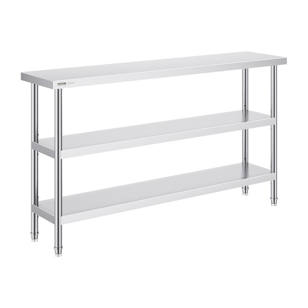 Mesa de preparación de alimentos de acero inoxidable VEVOR de 14 x 60 x 34 pulgadas