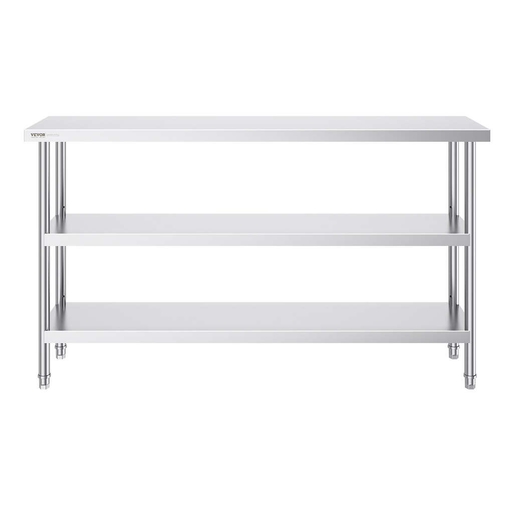 Mesa de preparación de alimentos de acero inoxidable VEVOR de 14 x 60 x 34 pulgadas