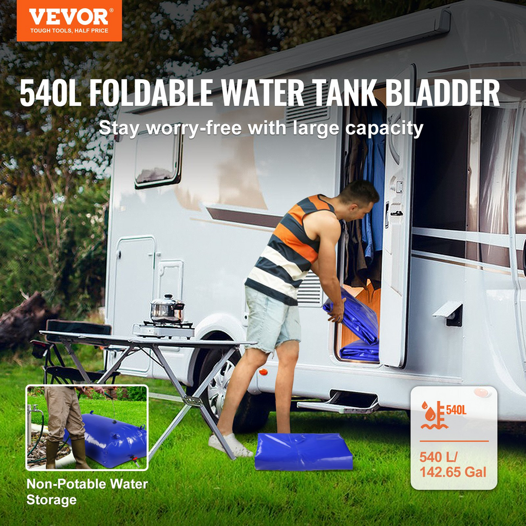 VEVOR - Tanque de agua plegable de 540 l/142,65 galones de PVC azul 1000D