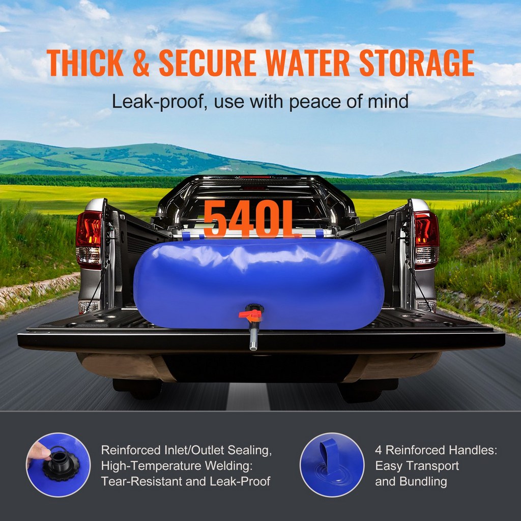 VEVOR - Tanque de agua plegable de 540 l/142,65 galones de PVC azul 1000D