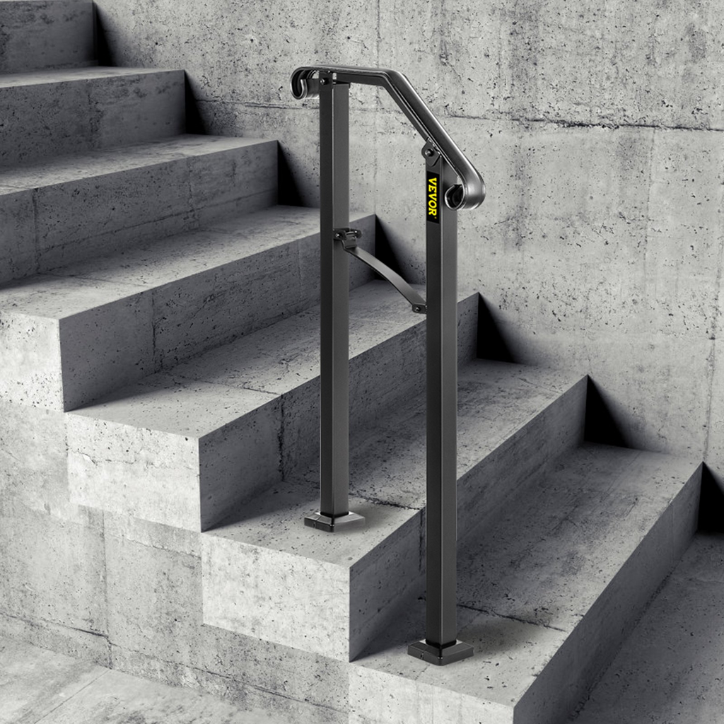 VEVOR Handrails for Outdoor Steps, Fit 1 or 2 Steps Outdoor Stair Railing, Arch#1 Wrought Iron Handrail, Flexible Porch Railing, Black Transitional Handrails for Concrete Steps or Wooden Stairs