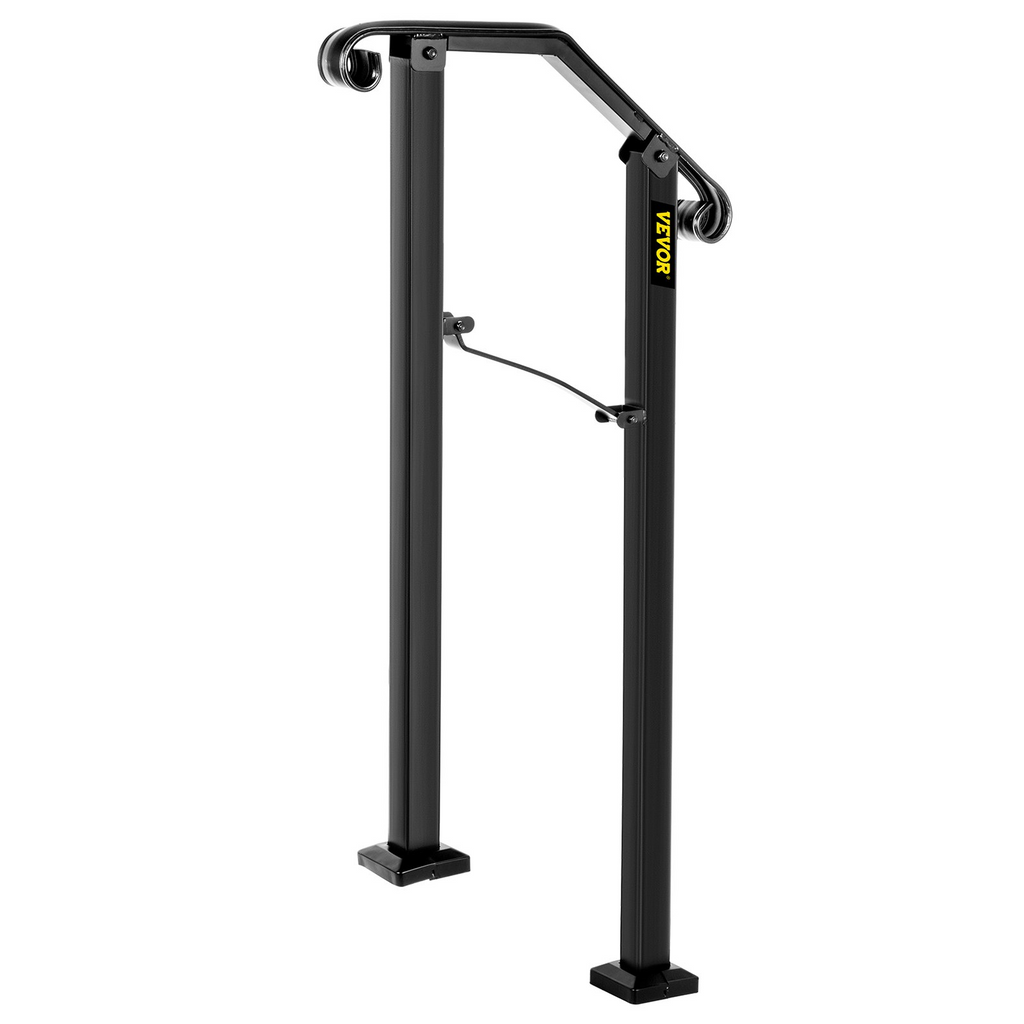 VEVOR Handrails for Outdoor Steps, Fit 1 or 2 Steps Outdoor Stair Railing, Arch#1 Wrought Iron Handrail, Flexible Porch Railing, Black Transitional Handrails for Concrete Steps or Wooden Stairs