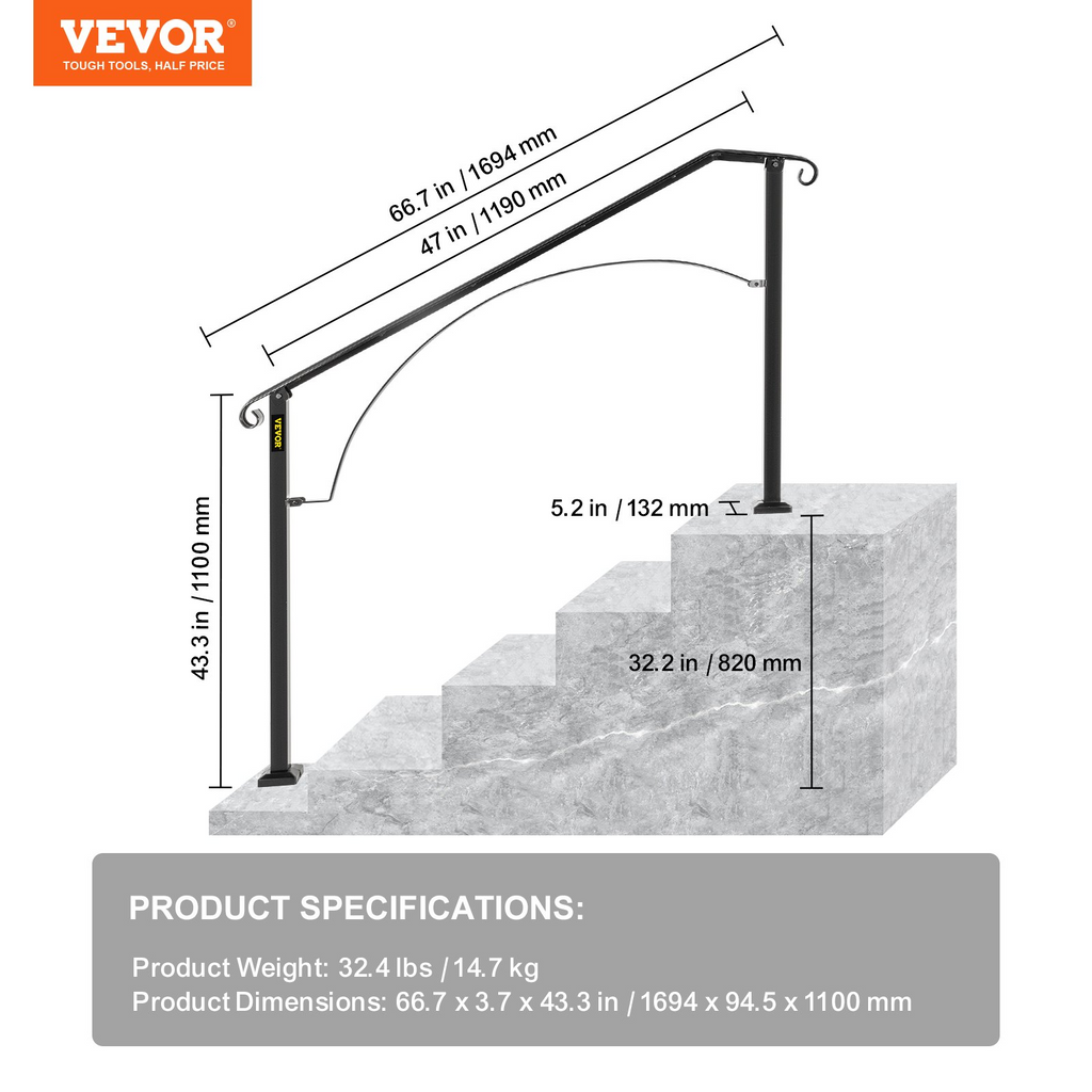 Pasamanos VEVOR para escaleras exteriores aptos para 4 o 5 escalones