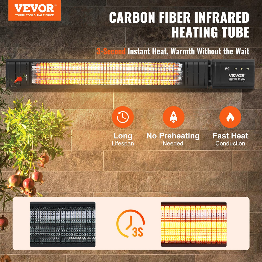 VEVOR Calentador infrarrojo 1500 W infrarrojo eléctrico de control remoto