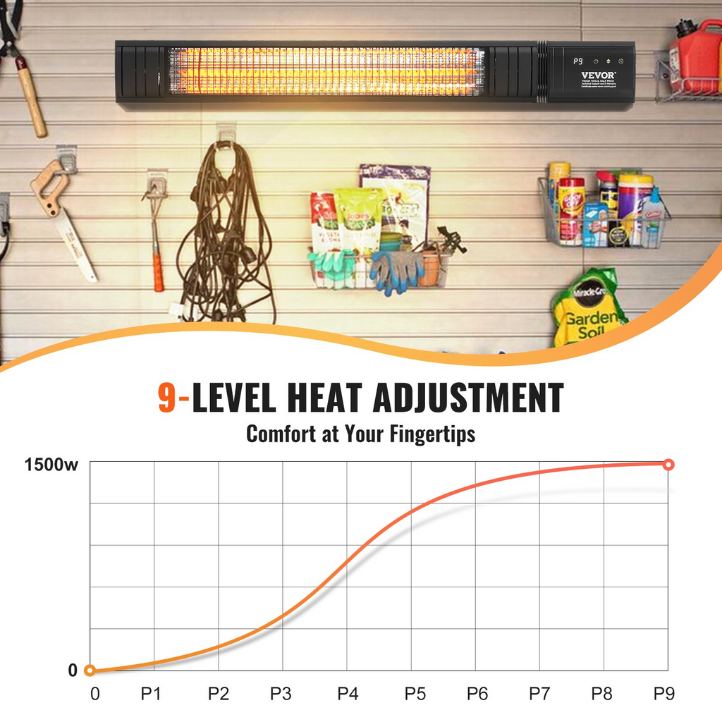 VEVOR Calentador infrarrojo 1500 W infrarrojo eléctrico de control remoto