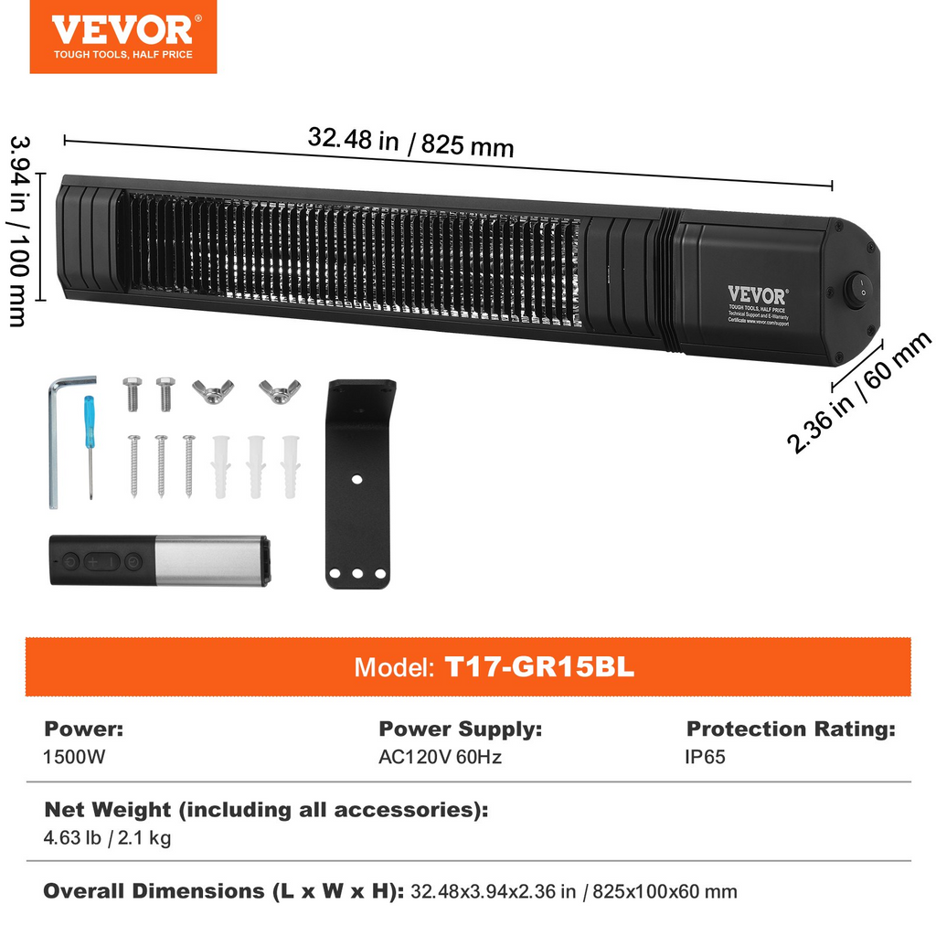 VEVOR Calentador infrarrojo 1500 W infrarrojo eléctrico de control remoto