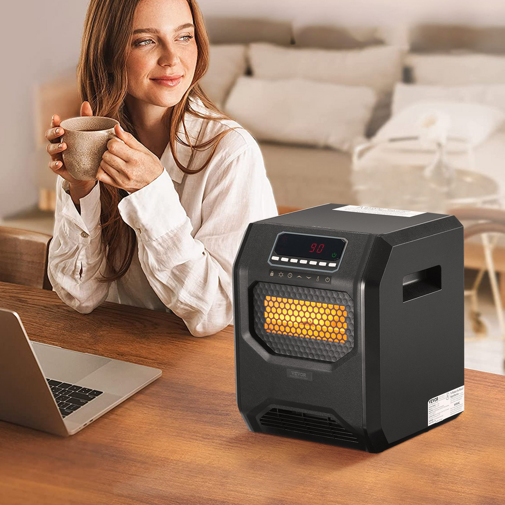 VEVOR Calentador infrarrojo eléctrico de espacio con control remoto de 1500 W con 3 velocidades y temporizador y protección contra sobrecalentamiento