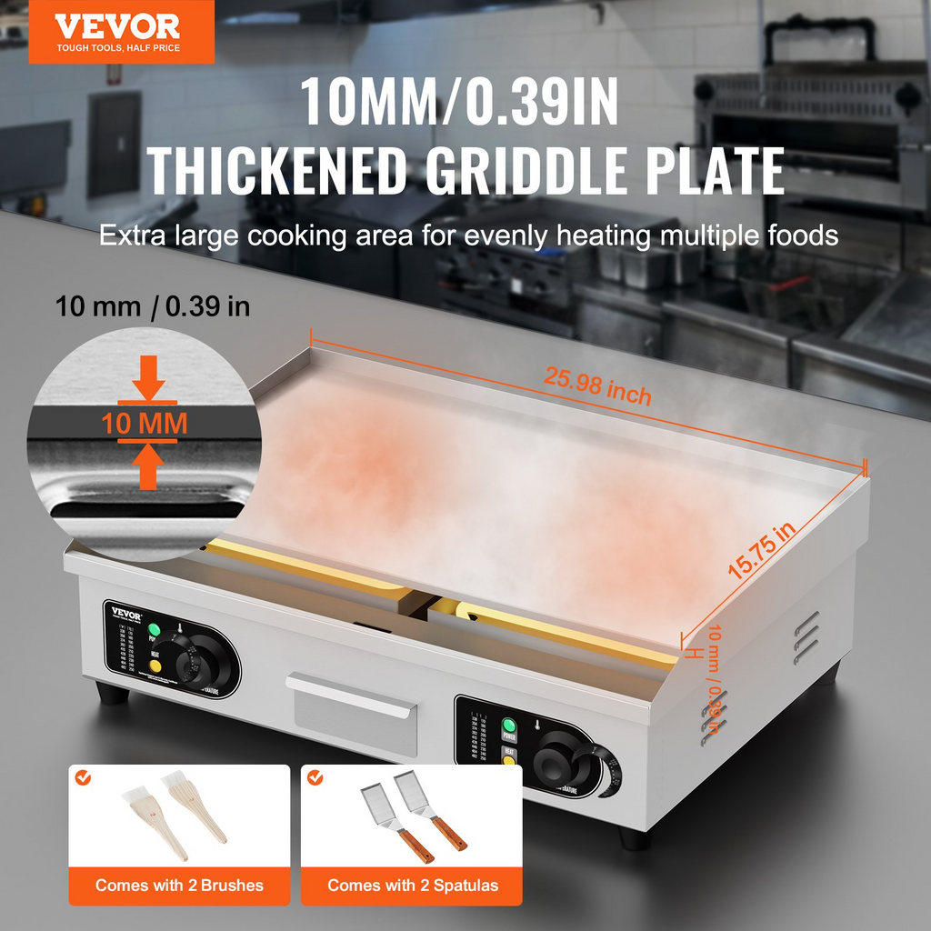 VEVOR - Plancha eléctrica comercial 2800 W 25,98 x 15,75 x 0,39 pulgadas
