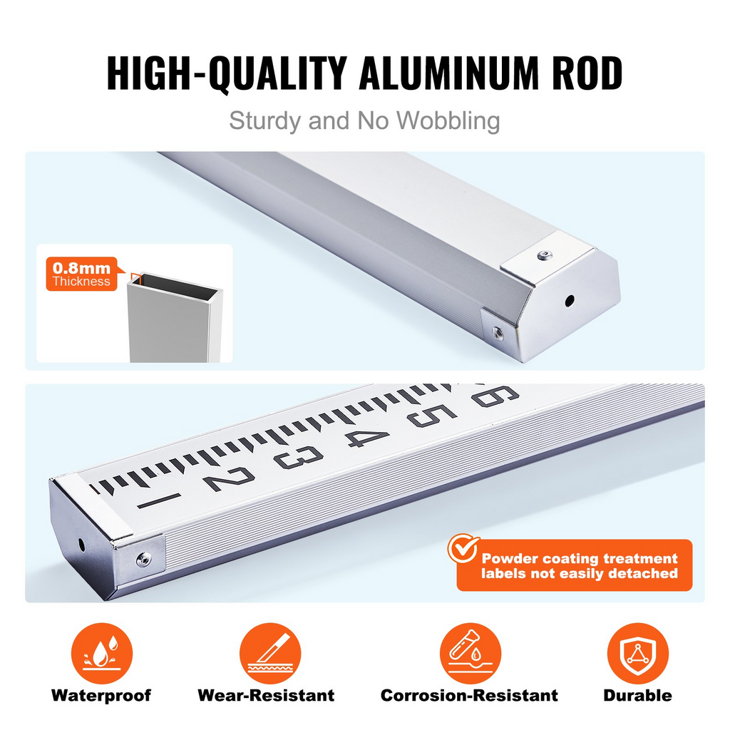 VEVOR - Varilla de medición de aluminio de 9 pies/8 3 secciones varilla de nivelación de 1/8 pulgadas